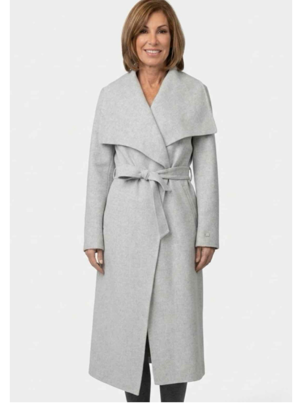 SOIA & KYO BRITTA WOOL BLEND WRAP COAT STONE GREY LARGE NWT